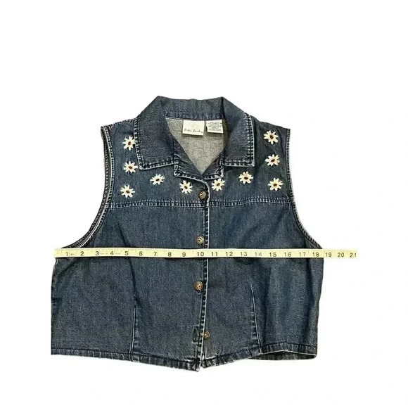 Bobbie Brooks Vintage Denim Vest Y2K Embroidered Floral Button Down Cotton Large - Picture 8 of 9
